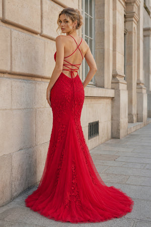 Mermaid Spaghetti Straps Lace Prom Dress - KissProm