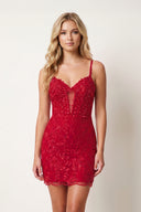 Red Spaghetti Straps Bodycon Sequin Mini Homecoming Dresses With Keyhole - KISSPROM