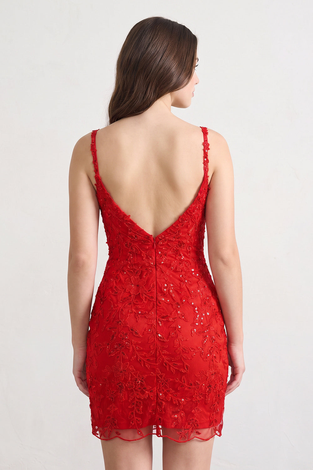 Red Spaghetti Straps Bodycon Sequin Mini Homecoming Dresses With Keyhole | KISSPROM