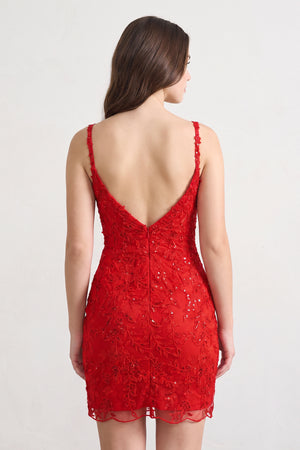 Red Spaghetti Straps Bodycon Sequin Mini Homecoming Dresses With Keyhole (2) | KISSPROM