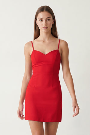 Red Spaghetti Straps Sheath Linen Homecoming Dress With Back Bow | KISSPROM