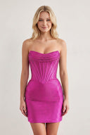 Fuchsia Sparkly Beaded Strapless Sheath Corset Homecoming Dress | KISSPROM