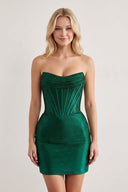 Emerald Sparkly Beaded Strapless Sheath Corset Homecoming Dress | KISSPROM