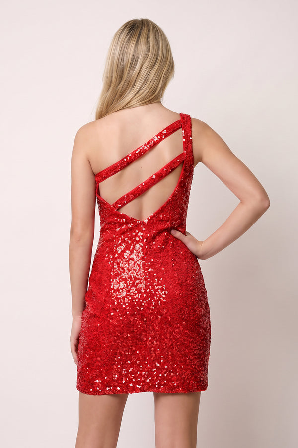 Red Sparkly Bodycon One Shoulder Sequins Mini Party Dresses with Keyhole (2) | KISSPROM