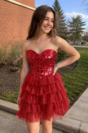 Sparkly Champagne Sweetheart A-Line Tulle Tiered Homecoming Dress- KissProm