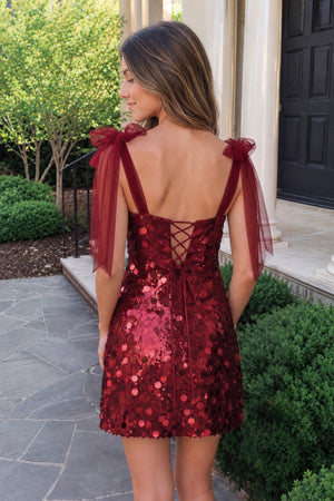 Red Sparkly V-Neck A-Line Sequin Homecoming Dress (2) | KISSPROM