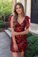 Red Sparkly V-Neck A-Line Sequin Homecoming Dress | KISSPROM