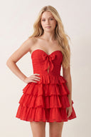 Red Strapless A Line Chiffon Ruffled Cocktail Dresses With Bow | KISSPROM