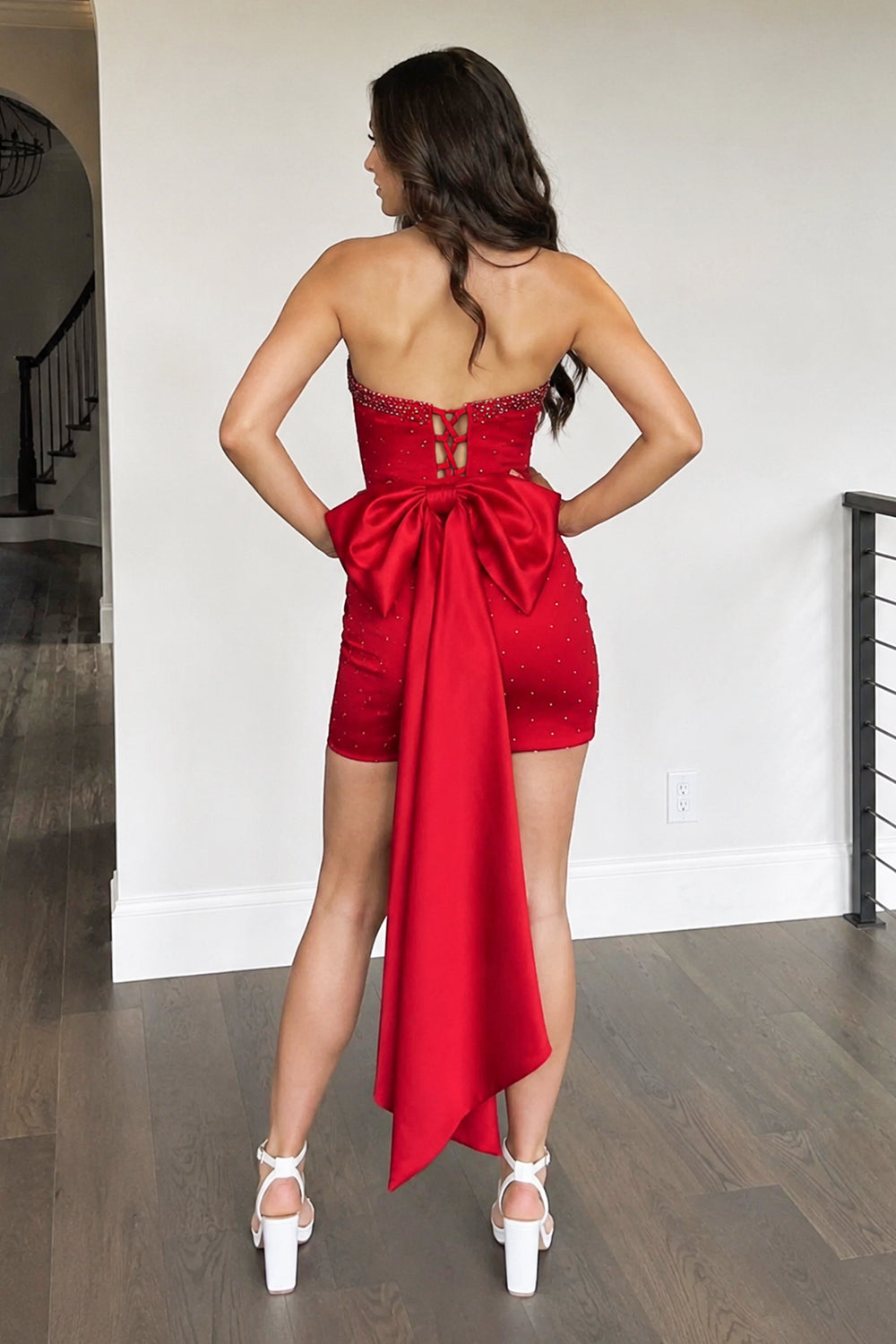 Red Strapless Beaded Sheath Short Prom Dresses Homecoming Dress - Kissprom