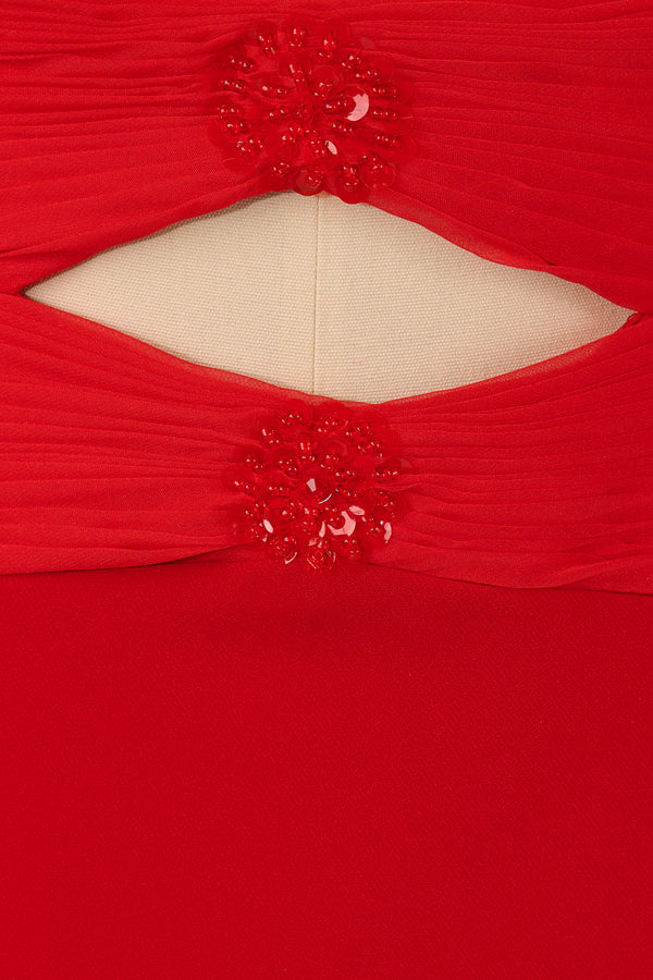 Red Off-the-Shoulder Keyhole Short Party Dress with Balloon Sleeves - KISSPROM
