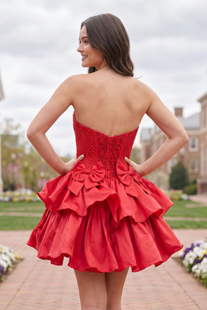 Red Strapless Sequins A-Line Homecoming Dress With Bow (2) | KISSPROM