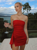 Red Strapless Spandex Bodycon Homecoming Dress With Slit | KISSPROM