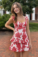 Red Sweetheart A-Line Jacquard Homecoming Dress with Ruffles | KISSPROM