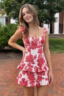 Red Sweetheart A-Line Jacquard Homecoming Dress with Ruffles (2) | KISSPROM