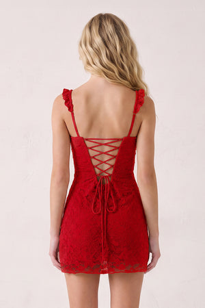 Red Sweetheart Lace Sheath Mini Homecoming Dress with Lace-Up Back (4) | KISSPROM