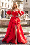 Red Sweetheart Pleated A-Line Prom Dress With Bow | KISSPROM