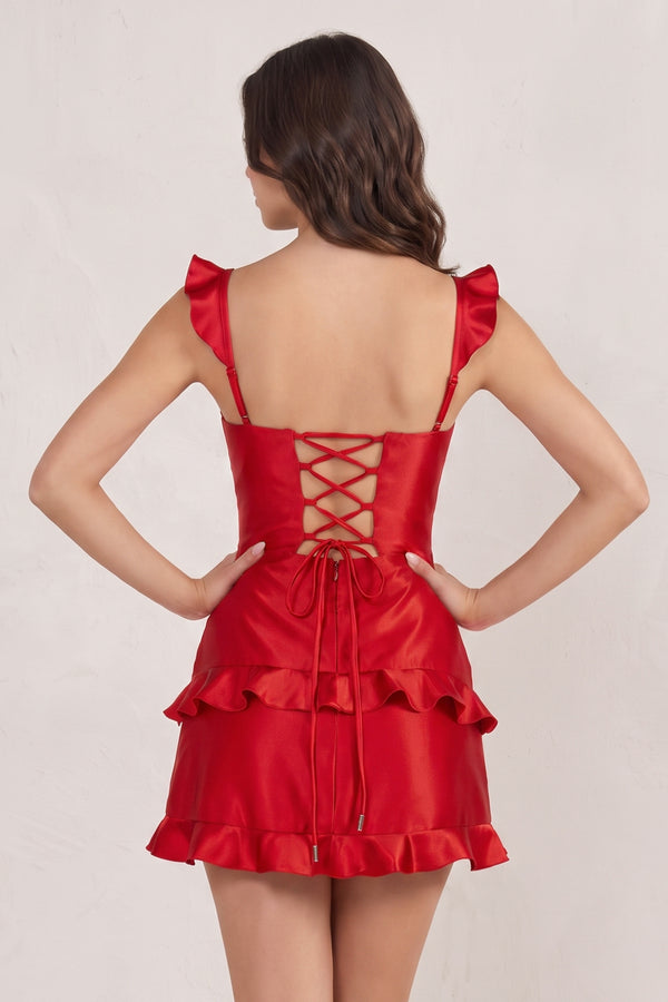 Red Sweetheart Satin Ruffles Short Homecoming Dresses (2) | KISSPROM