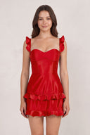 Red Sweetheart Satin Ruffles Short Homecoming Dresses | KISSPROM