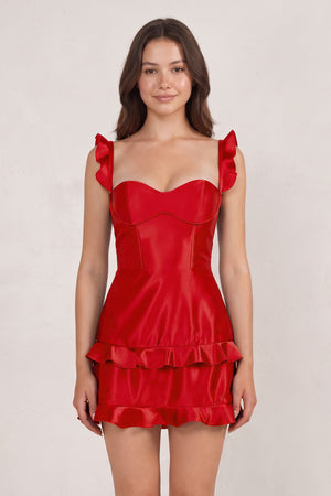 Red Sweetheart Satin Ruffles Short Homecoming Dresses | KISSPROM