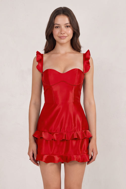 Red Sweetheart Satin Ruffles Short Homecoming Dresses | KISSPROM