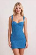 Blue Sweetheart Satin Sheath Homecoming Dress with Rhinestones | KISSPROM