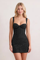 Black Sweetheart Satin Sheath Homecoming Dress with Rhinestones | KISSPROM
