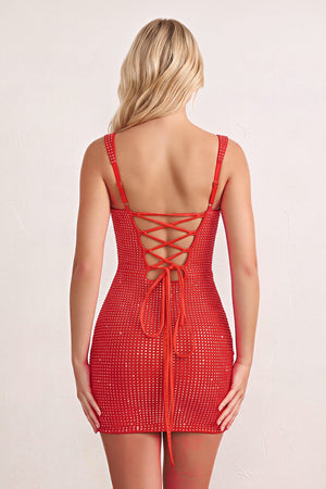 Red Sweetheart Satin Sheath Homecoming Dress with Rhinestones (2) | KISSPROM
