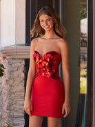Pippa | Red Sweetheart Short Homecoming Dress with Cut Glass Mirrors