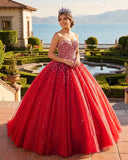 Red Sweetheart Tulle Quinceanera Dresses With Beadings | KISSPROM