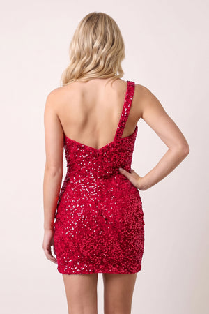 Red Tight Sequins One Shoulder Mini Homecoming Dresses (2) | KISSPROM