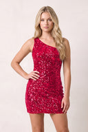 Red Tight Sequins One Shoulder Mini Homecoming Dresses | KISSPROM