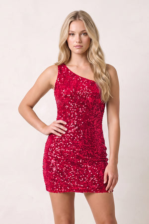 Red Tight Sequins One Shoulder Mini Homecoming Dresses | KISSPROM