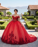 Red Tulle Off The Shoulder Quinceanera Dress | KISSPROM
