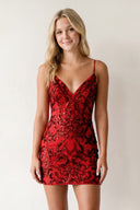 Red V Neck Bodycon Mini Party Dresses with Sequins Appliques – Prom Dress by KissProm | Available at KissProm