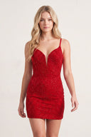 Red V-Neck Sheath Sequined Mini Party Dress | KISSPROM
