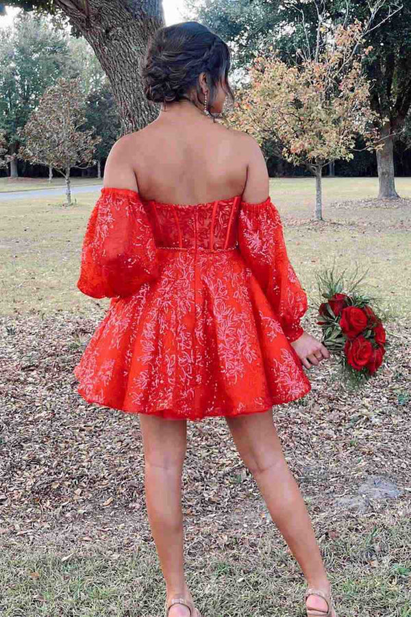 Skylar |A Line Sweetheart Corset Homecoming Dress with Sleeves