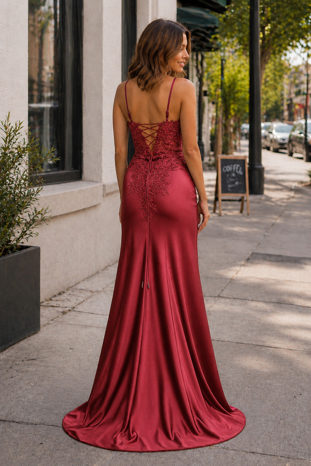 Beatrice Sheath Black Long Appliques Prom Dress with Spaghetti Straps