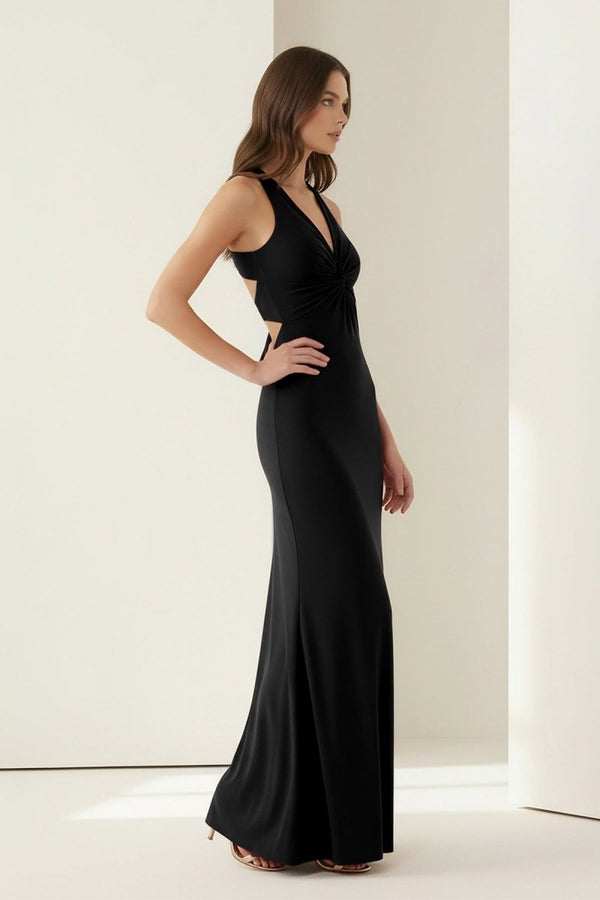 Reed | Pink - Halter Mermaid Pleated Open Back Long Prom Dresses - KissProm