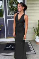 Reed | Pink - Halter Mermaid Pleated Open Back Long Prom Dresses - KissProm