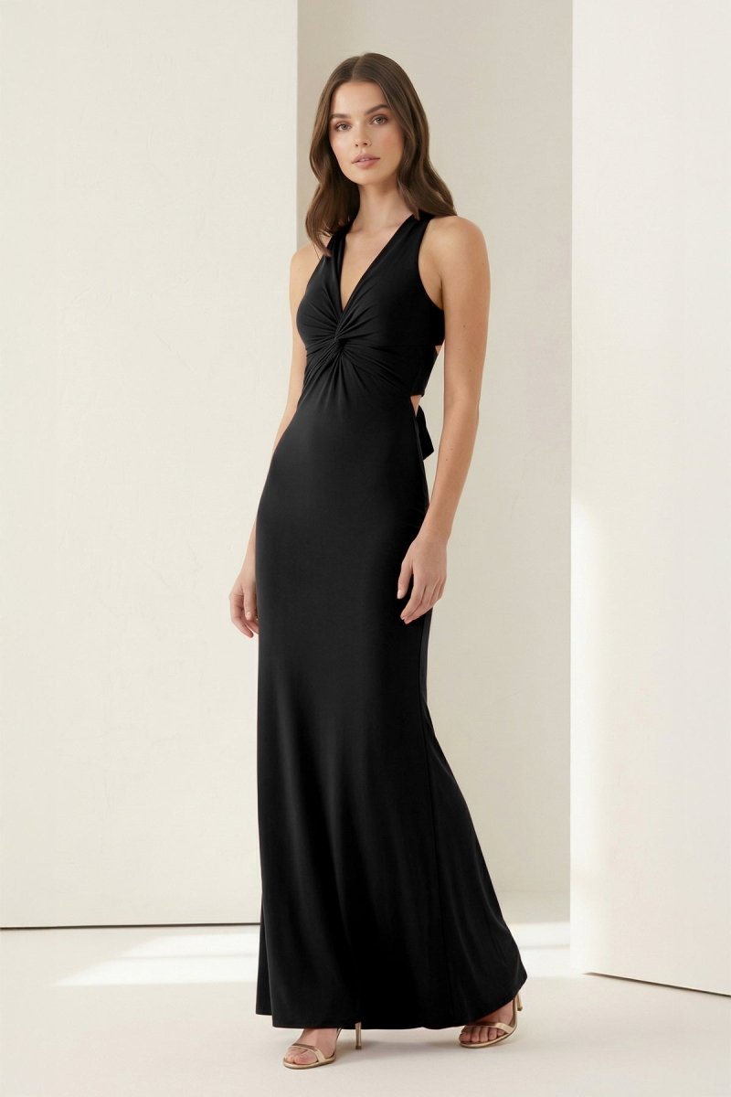 Reed | Pink - Halter Mermaid Pleated Open Back Long Prom Dresses - KissProm