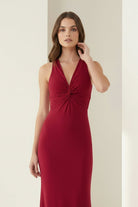 KissProm - Reed - Burgundy - Halter Mermaid Pleated Open Back Long Prom Dresses