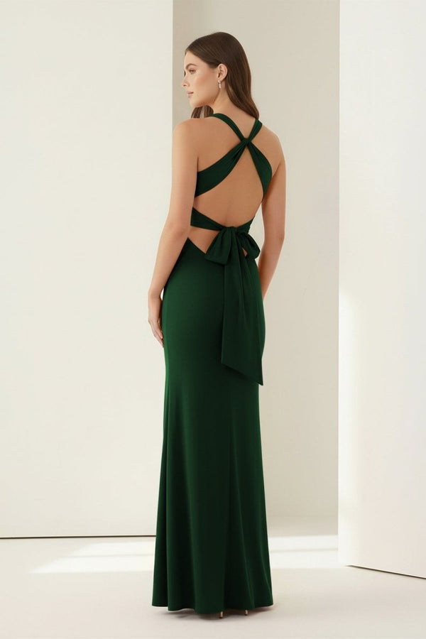 Reed | Pink - Halter Mermaid Pleated Open Back Long Prom Dresses - KissProm