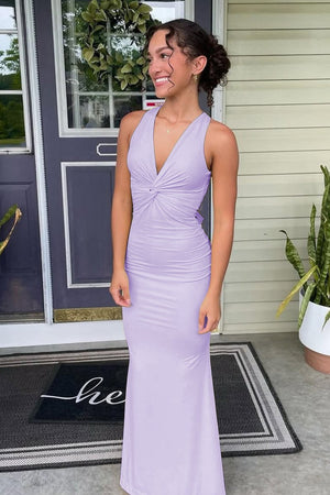 Reed | Pink - Halter Mermaid Pleated Open Back Long Prom Dresses - KissProm