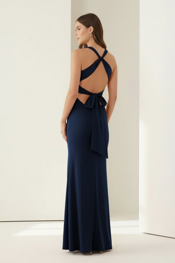 Reed | Pink - Halter Mermaid Pleated Open Back Long Prom Dresses - KissProm