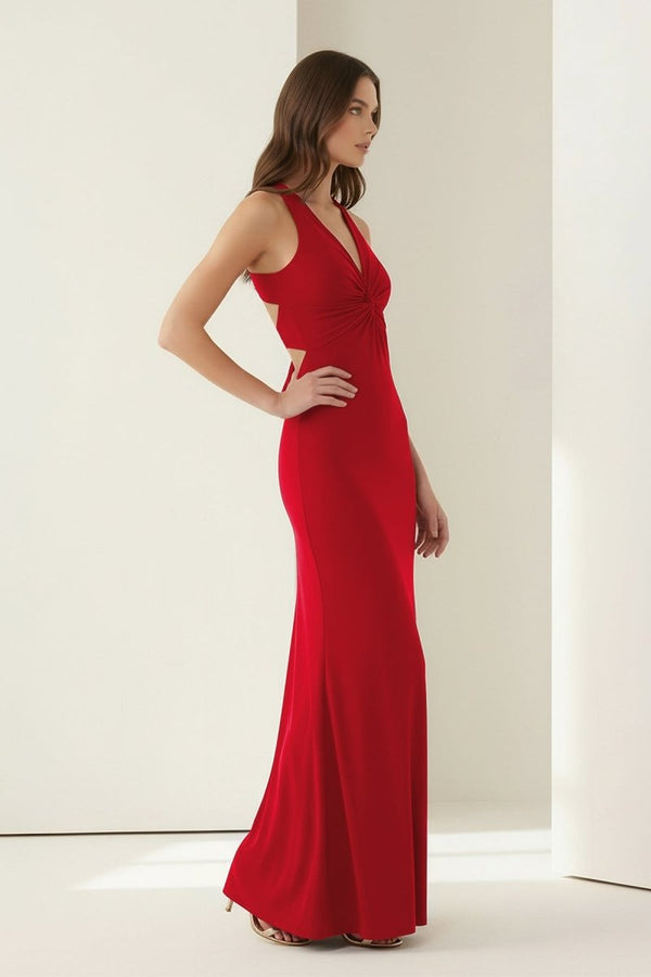 Reed | Pink - Halter Mermaid Pleated Open Back Long Prom Dresses - KissProm