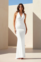 Reed | Pink - Halter Mermaid Pleated Open Back Long Prom Dresses - KissProm