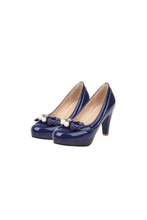 Retro Bow Pearl High Heels Shoes - KissProm