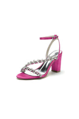 Rhinestone Beaded Ankle Straps Chunky Wedding Shoes - KissProm