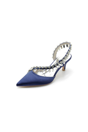 Rhinestone Beaded Pointed Toe High Heels - KissProm