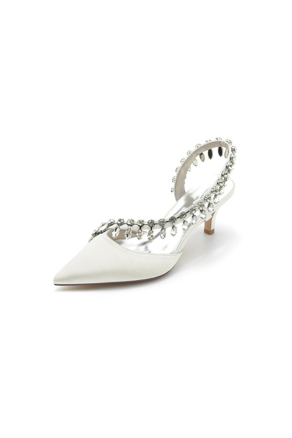 Rhinestone Beaded Pointed Toe High Heels - KissProm